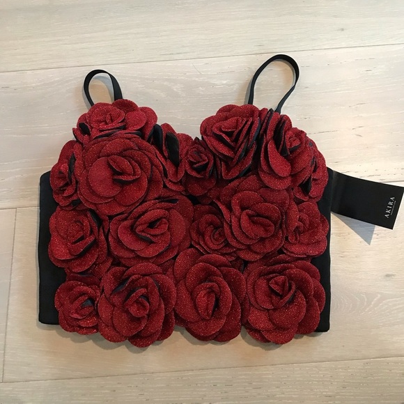 NWT AKIRA I WISH YOU WELL ROSE DETAIL CORSET TOP SZ SMALL S - Picture 3 of 11